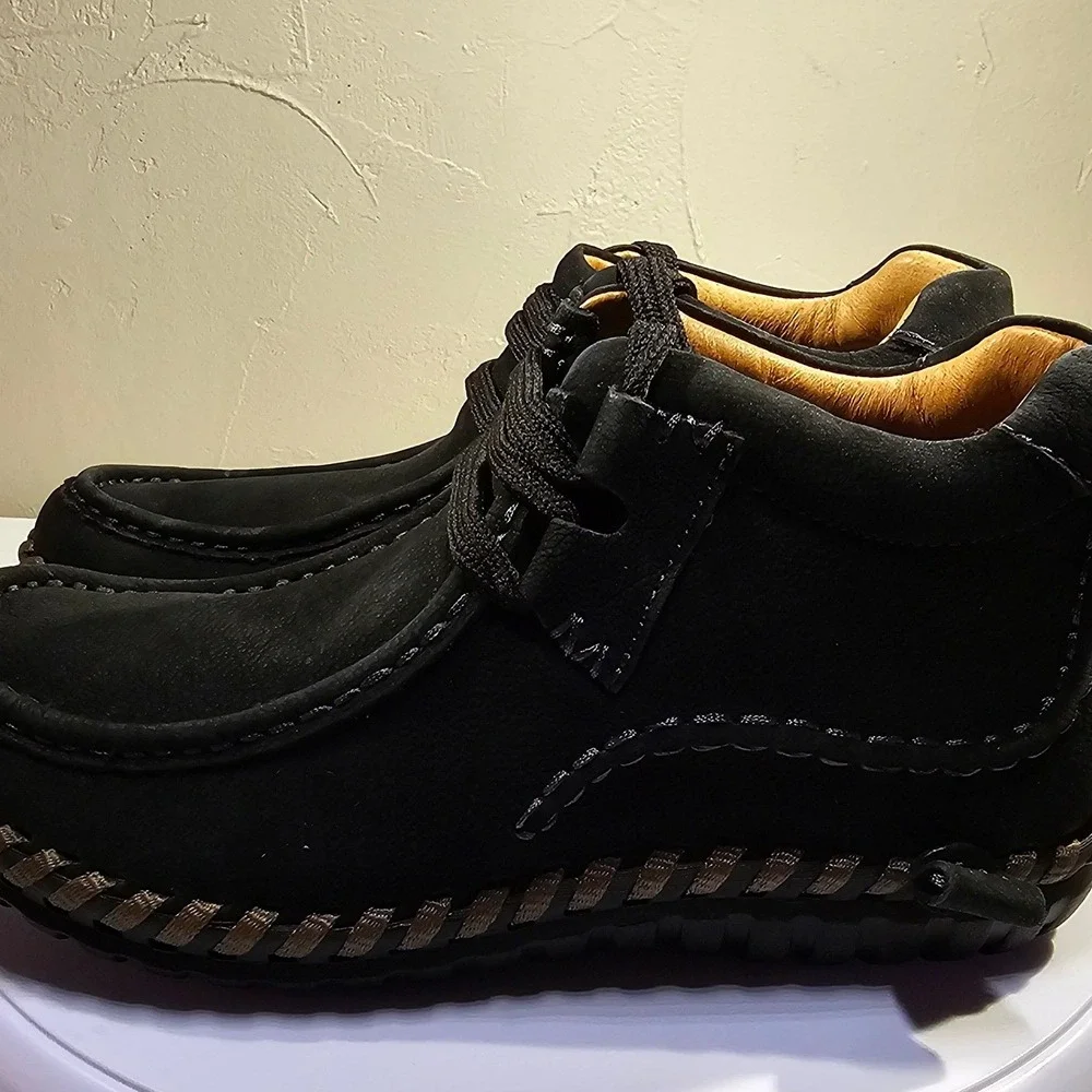 Bernie Mev‎ Tampa Black Leather Whipstitch Memory Foam Chukka Boots Size 38 NEW